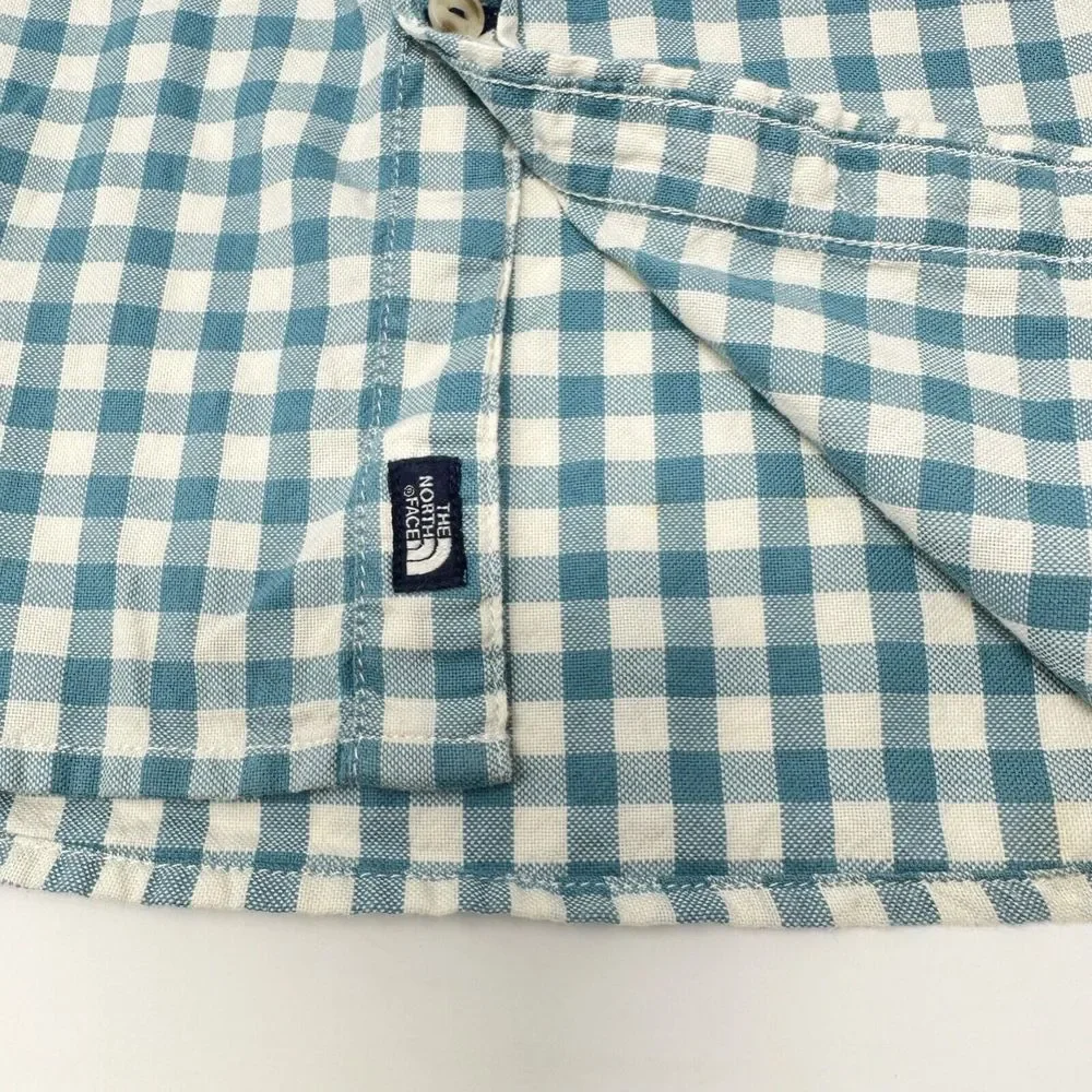 The North Face Men's Short Sleeve Blue Check Button‎ Up Shirt Size M Casual